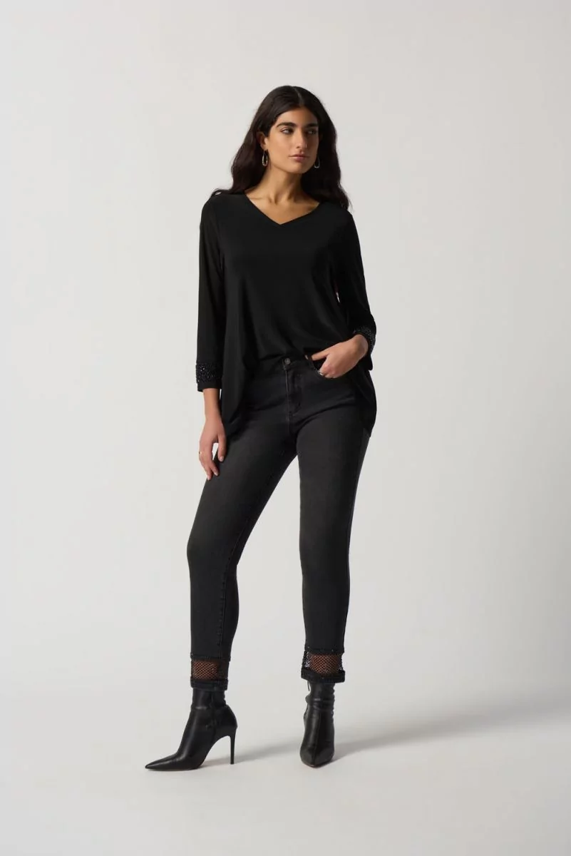 Joseph Ribkoff Black V-Neck Long Sleeve Tunic Style 233079