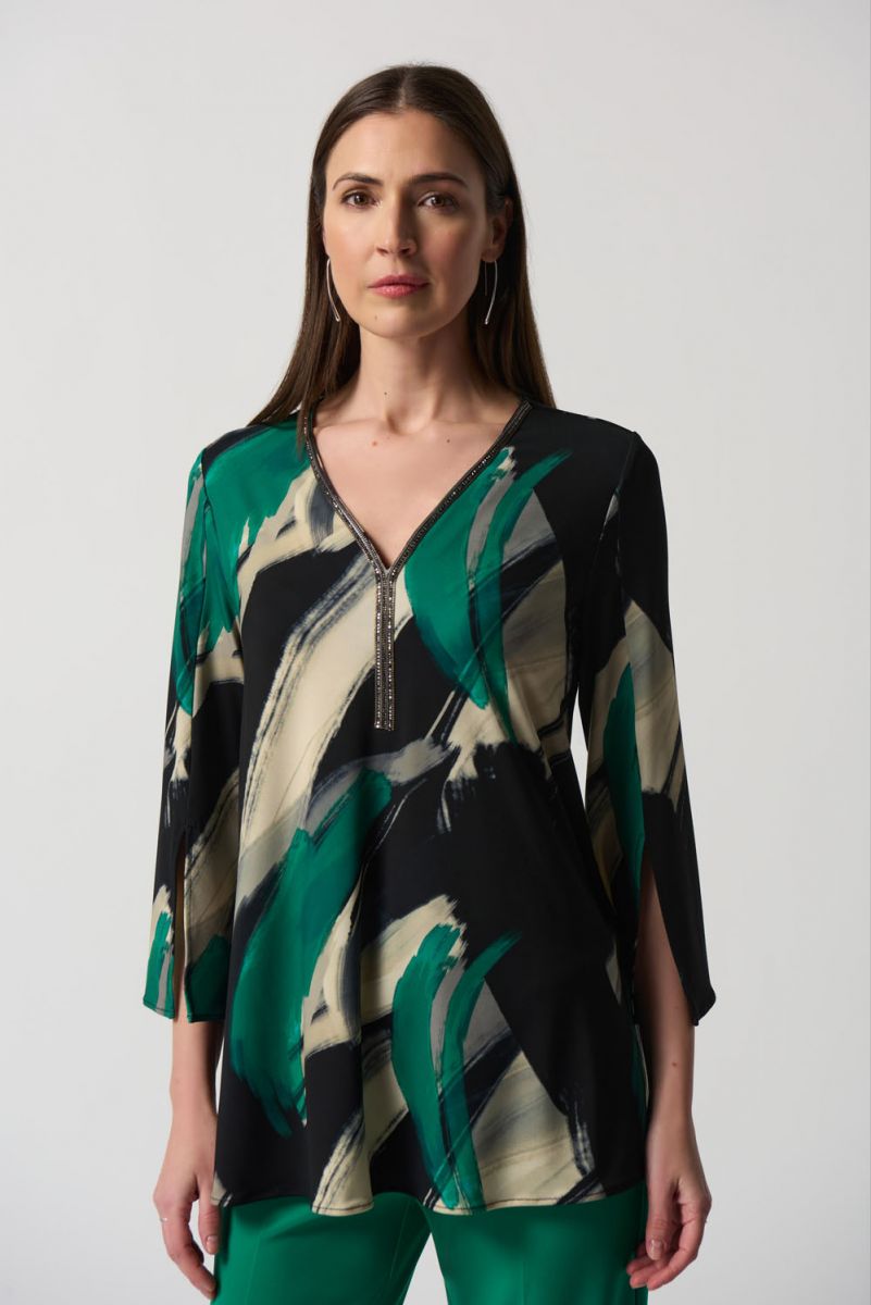 Joseph Ribkoff Black/Multi Abstract Print Fit-and-Flare Tunic Style 233178