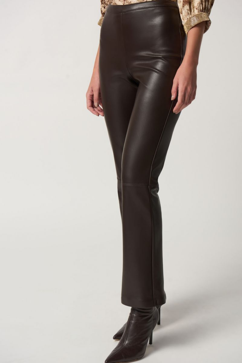 FAUX LEATHER TROUSERS WITH DARTS - Brown