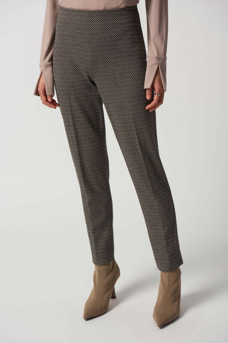 Joseph Ribkoff Black/Beige Geometric Print Slim-Fit Pants Style 233193