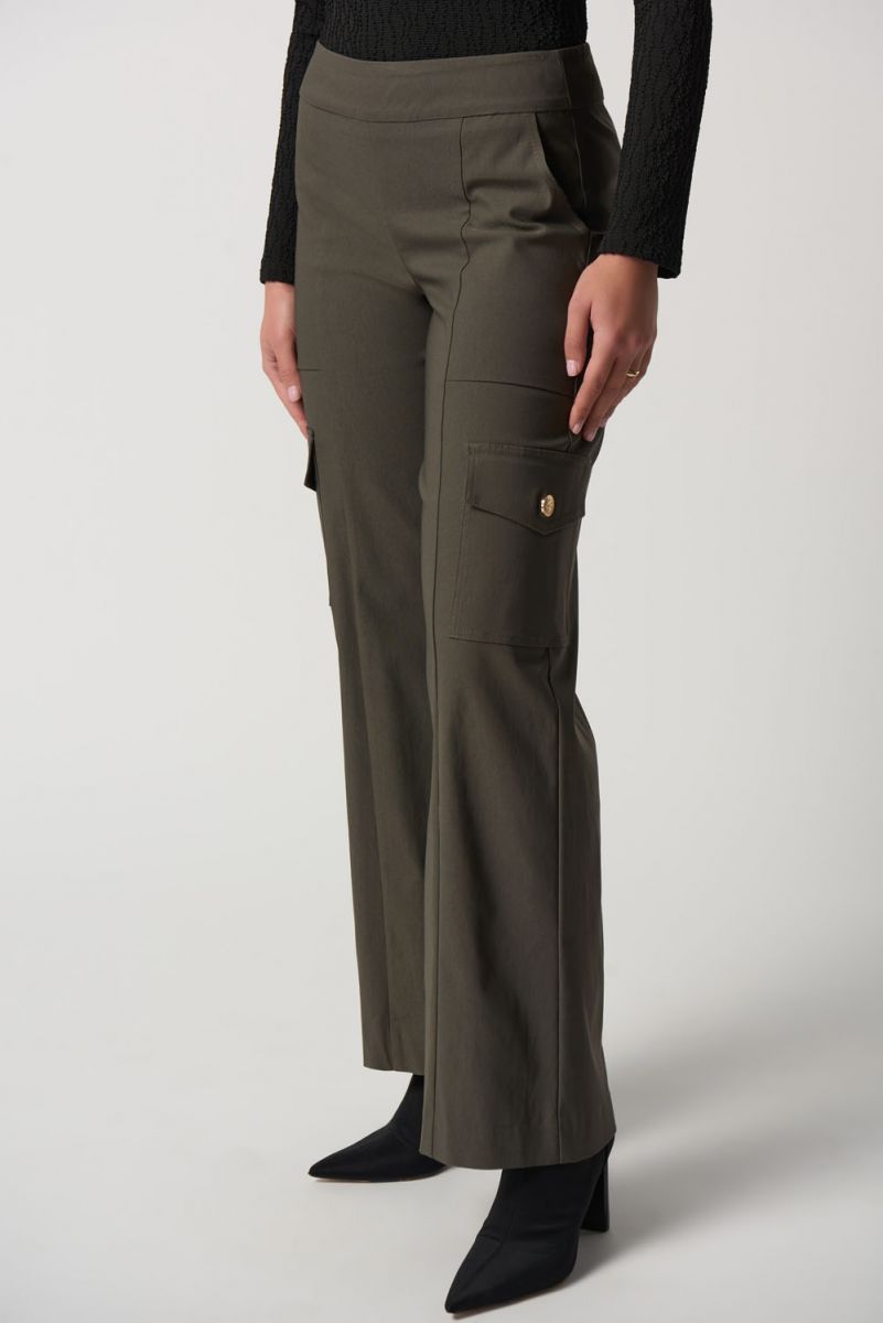 Women's Four Pockets Trousers Midi Waist Bottoms Straight Wide Legs Cargo  Pants