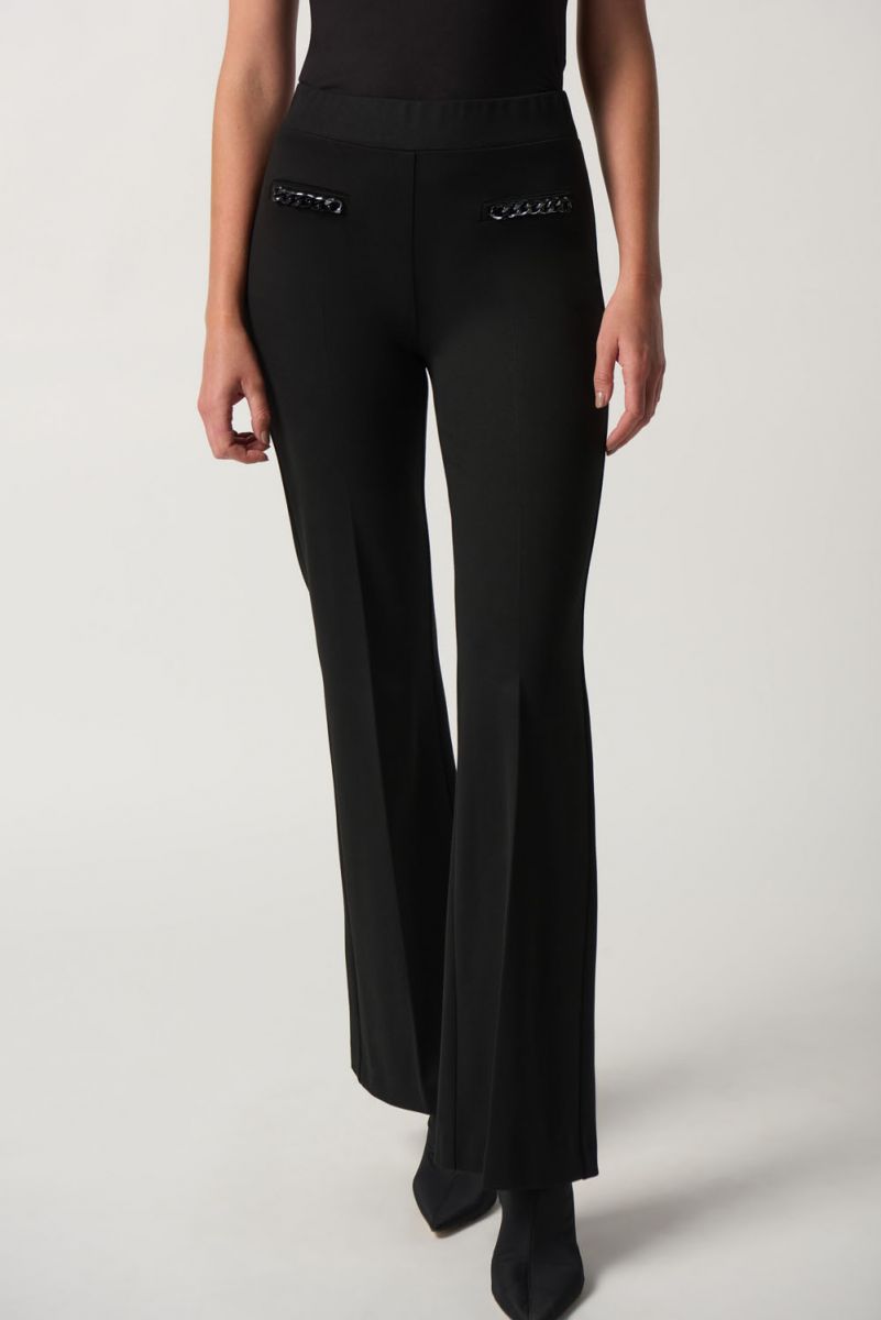 Women Solid Black High Rise Ponte Bell Bottoms