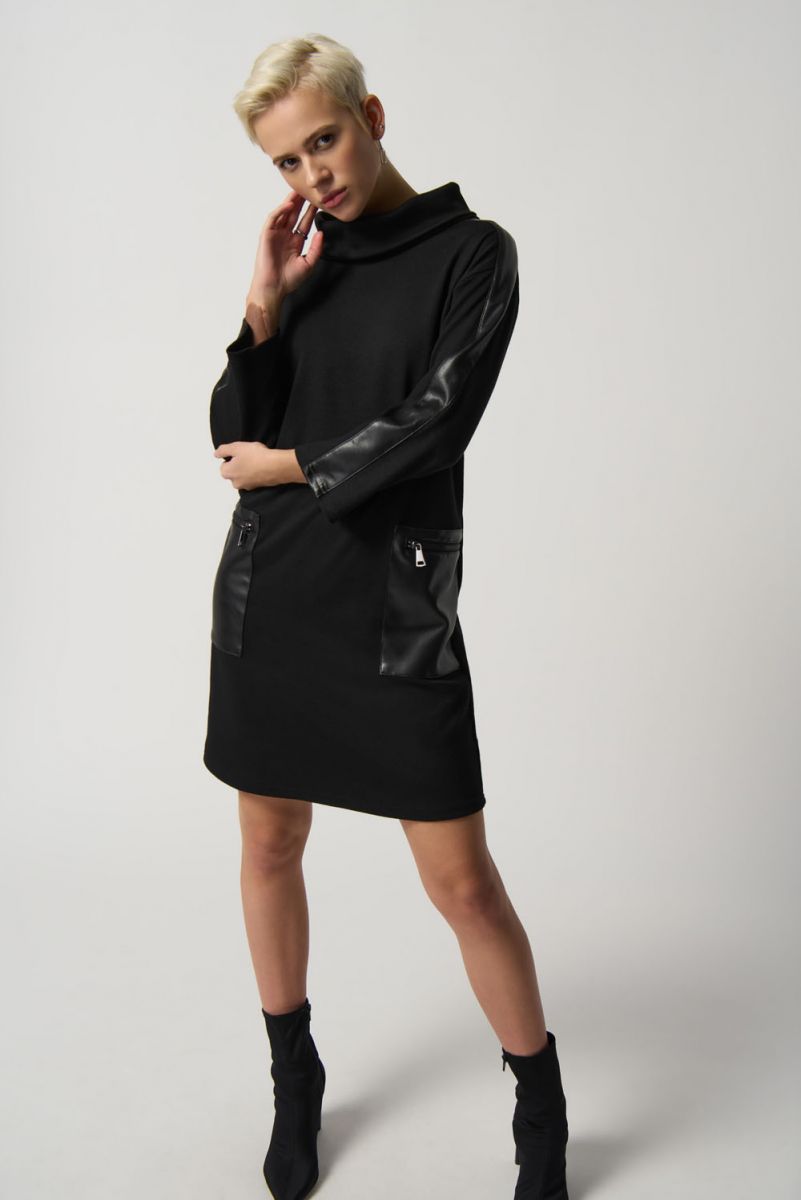 Joseph Ribkoff Black Funnel Sweater Dress Style 233262