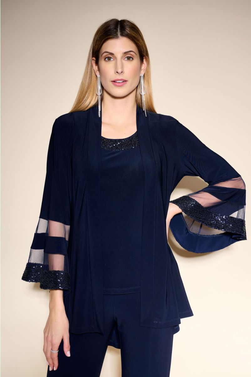 Joseph Ribkoff Midnight Blue Flared Top With Mesh Inserts Style 233719