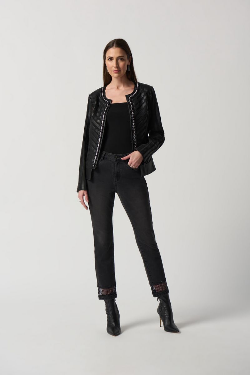 Joseph Ribkoff Black Faux-Leather and Mesh Jacket Style 233962