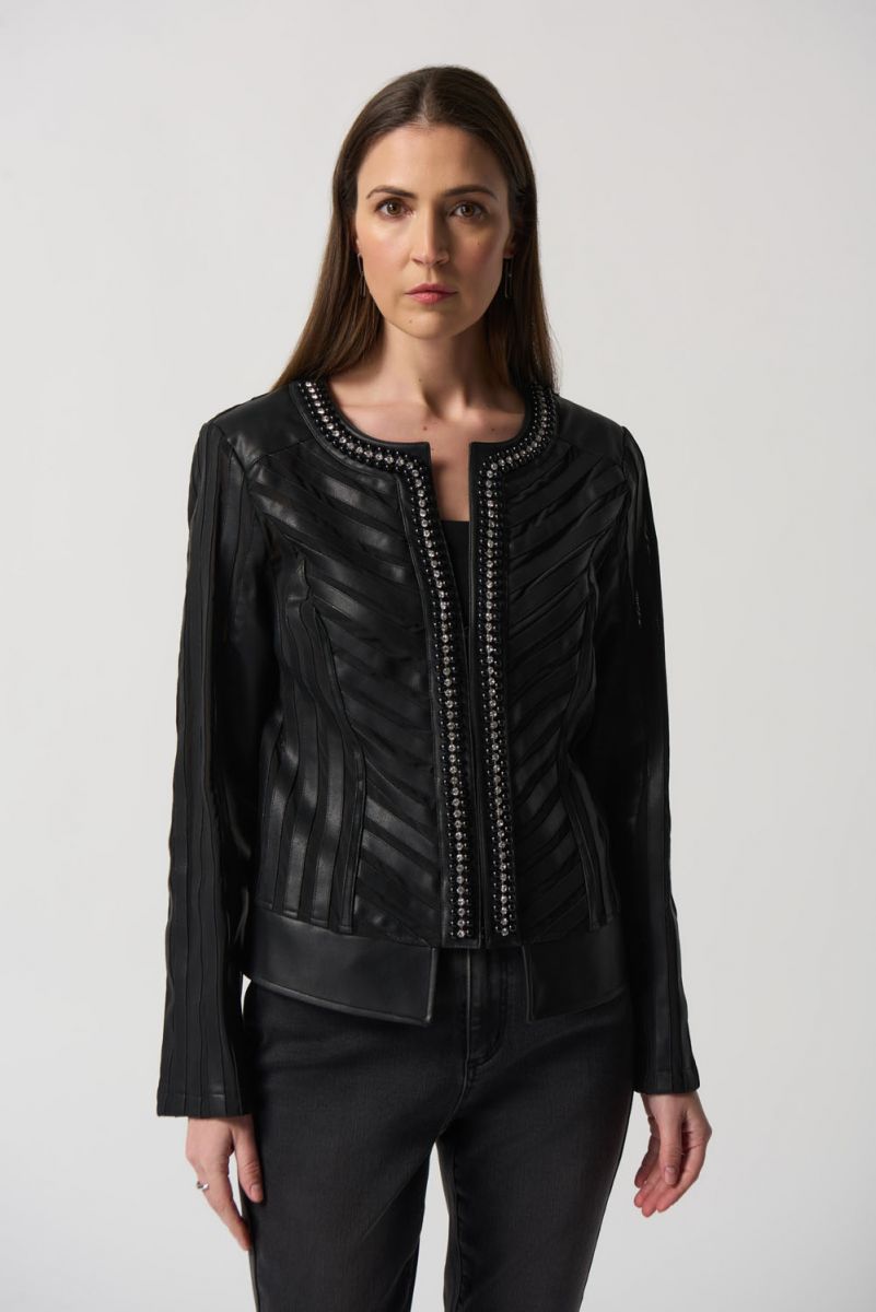 Joseph Ribkoff Black Faux-Leather and Mesh Jacket Style 233962