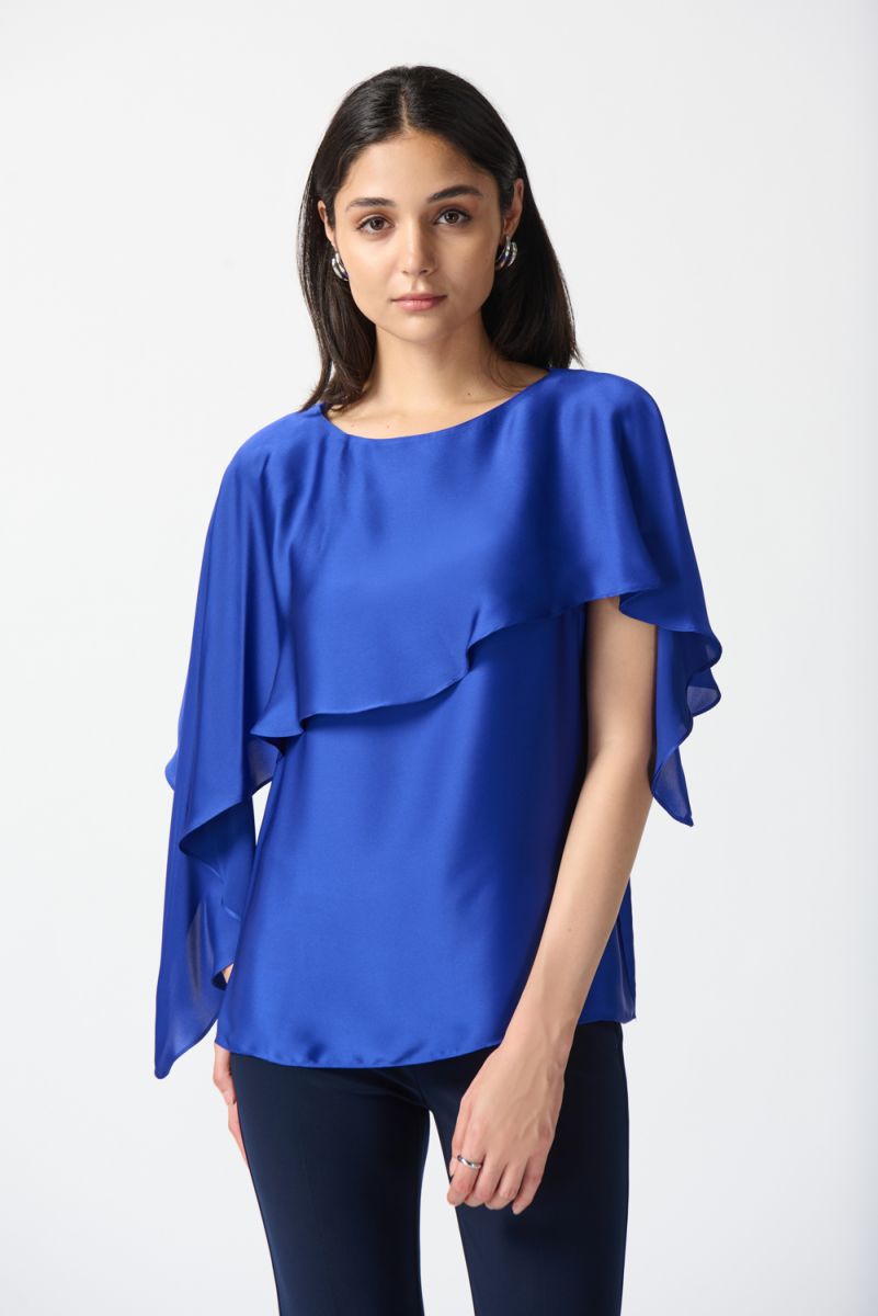 Joseph Ribkoff Royal Sapphire Satin Layered Top With Boat Neck Style