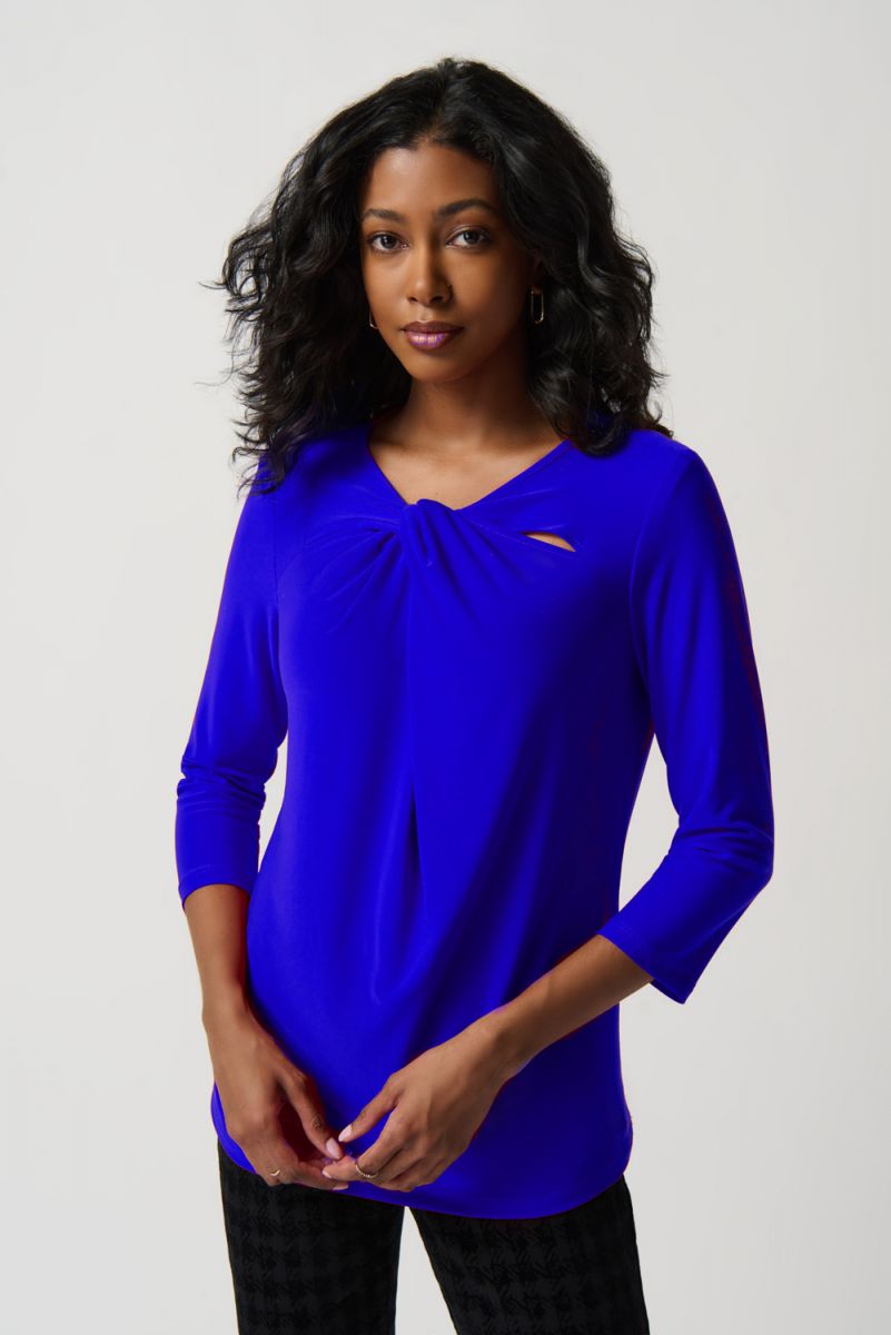 Joseph Ribkoff Royal Sapphire Twist Silky Knit Fitted Top Style 234044