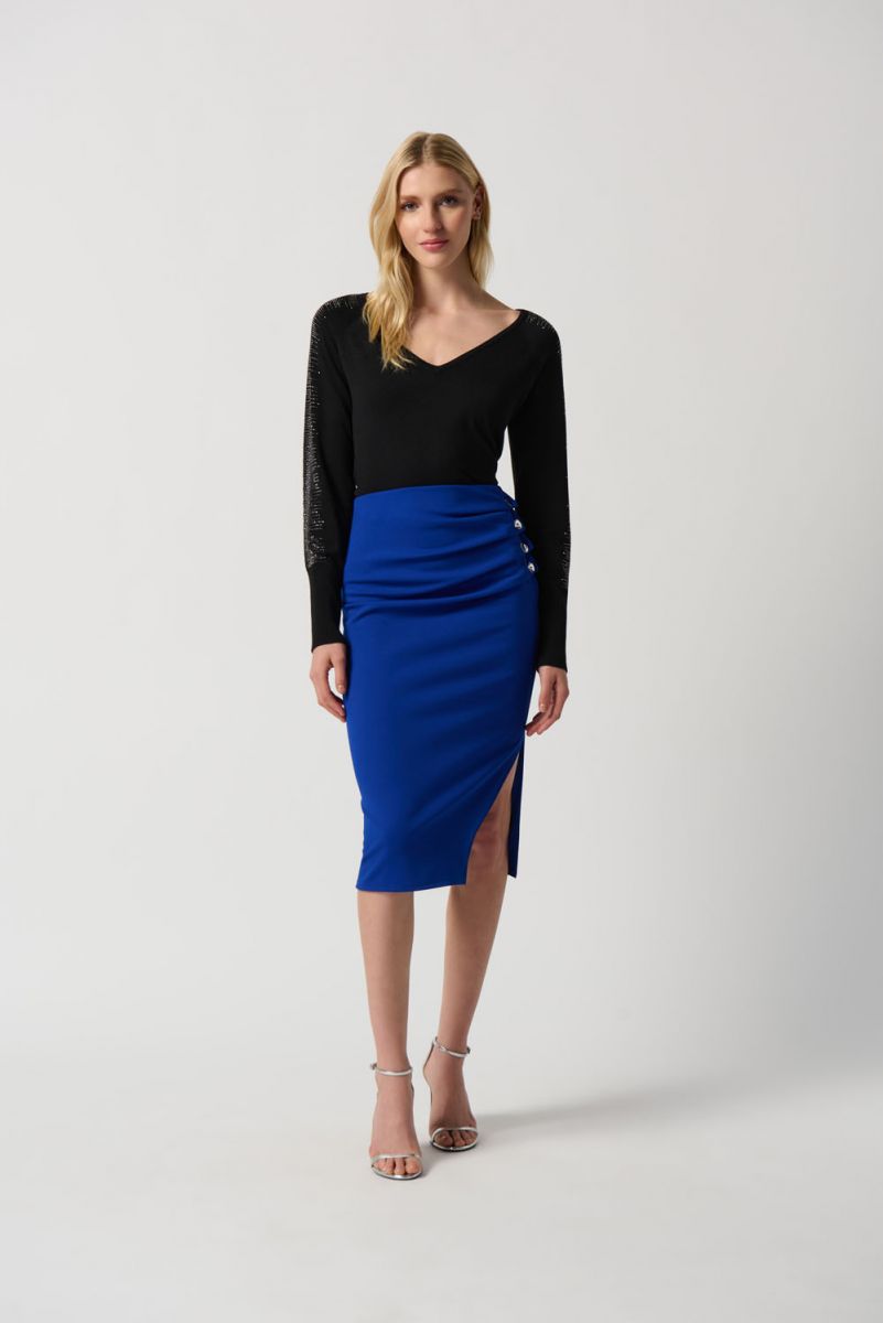 Joseph Ribkoff Royal Sapphire Scuba Crepe Straight Skirt With Side Slit Style 234118