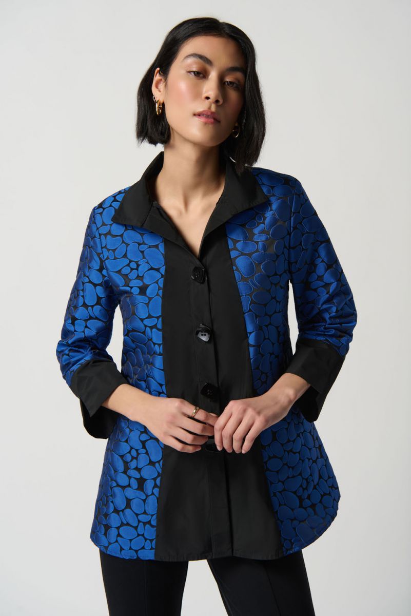 Joseph Ribkoff Black/Blue Textured Novelty Flared Jacket With Pockets Style 234120