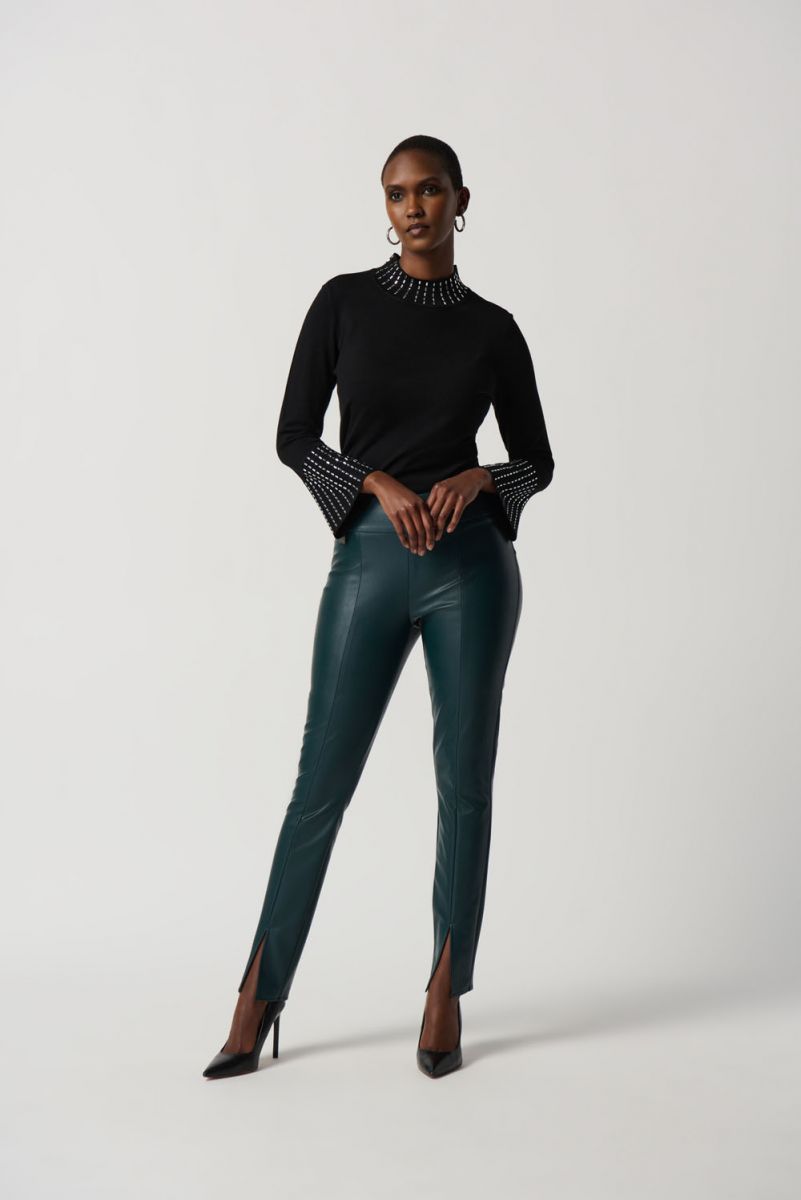 Joseph Ribkoff Alpine Green Faux Leather Slim Fit Pull-On Pants Style 234148
