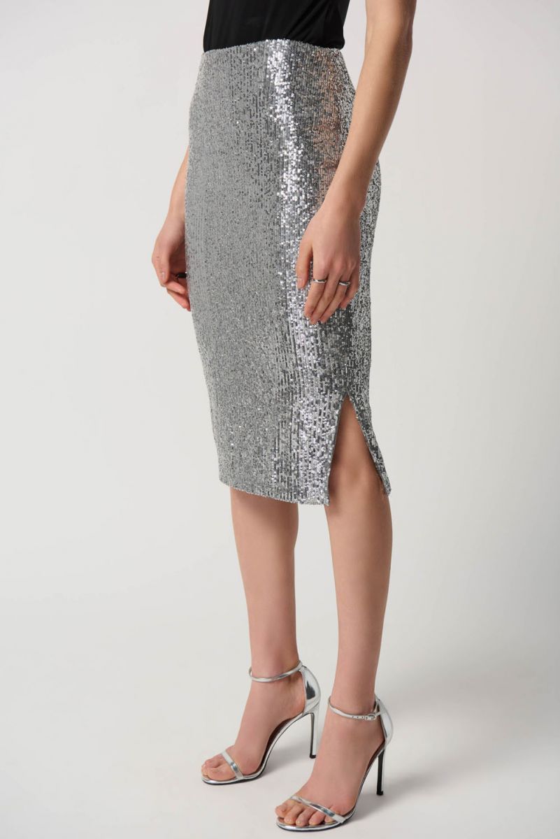 Joseph Ribkoff Silver Grey Sequin Pencil Skirt Style 234259