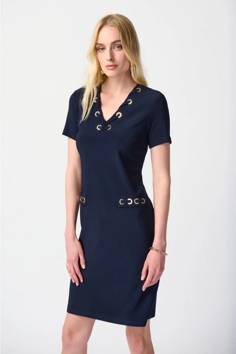 Joseph Ribkoff Midnight Blue Shift Dress With Eyelets Style 241012