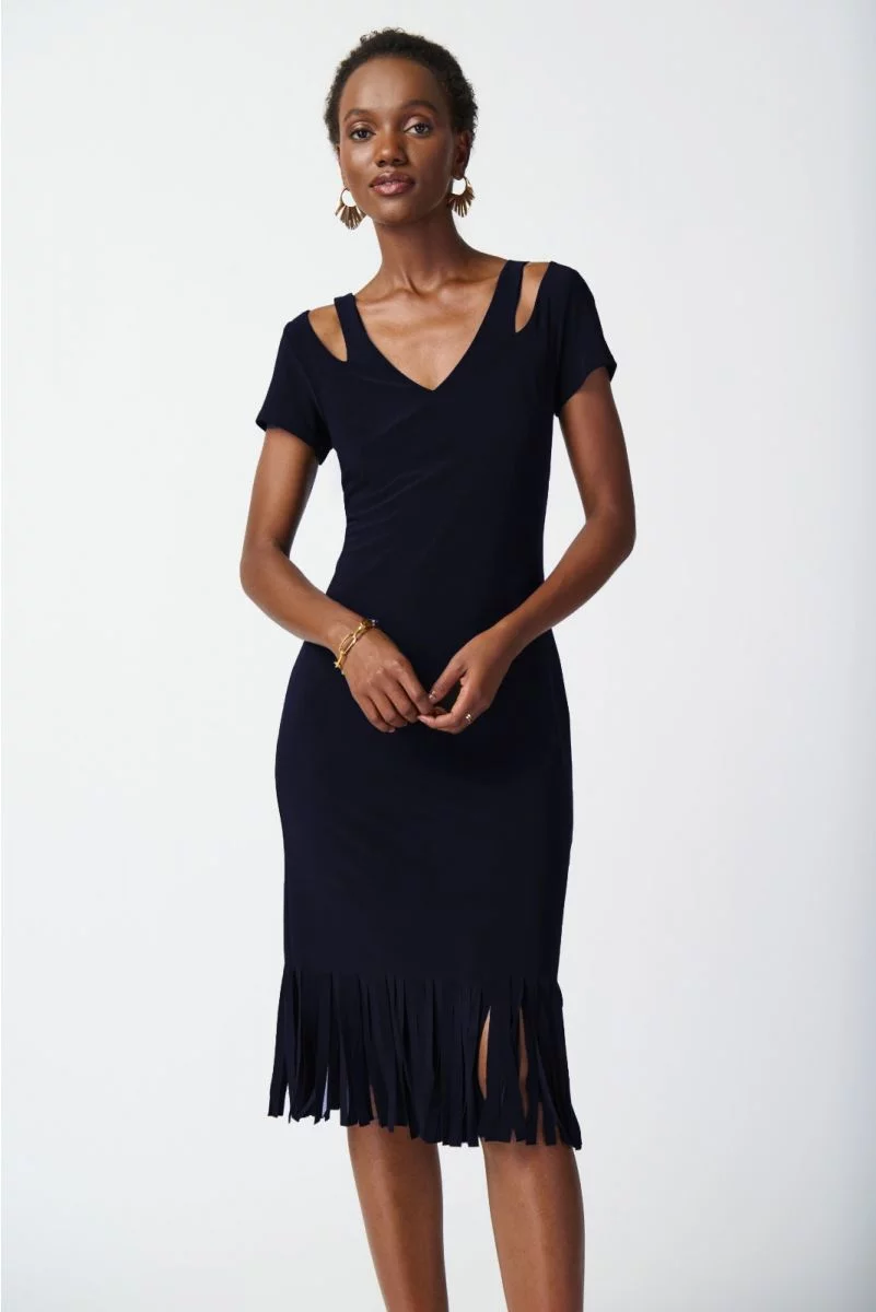 Joseph Ribkoff Midnight Blue Cutout Neckline Sheath Dress Style 241053