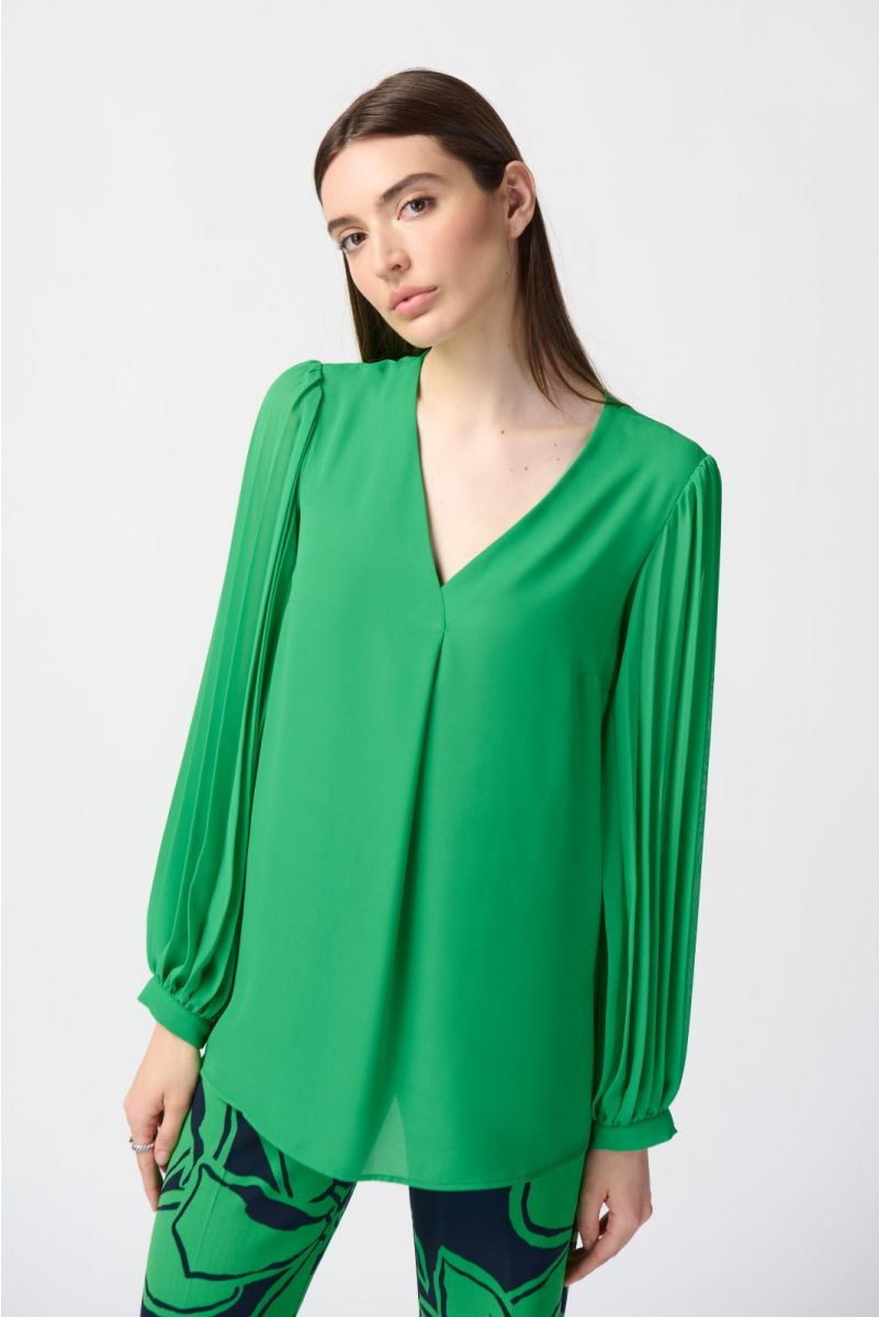 Joseph Ribkoff Island Green Top with Pleated Chiffon Sleeves Style 241173