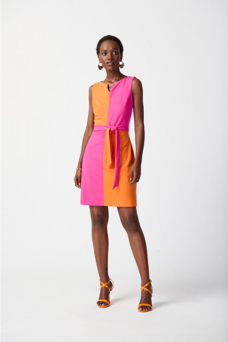 Joseph Ribkoff Ultra Pink/Mandarin Color Block Dress Style 241193