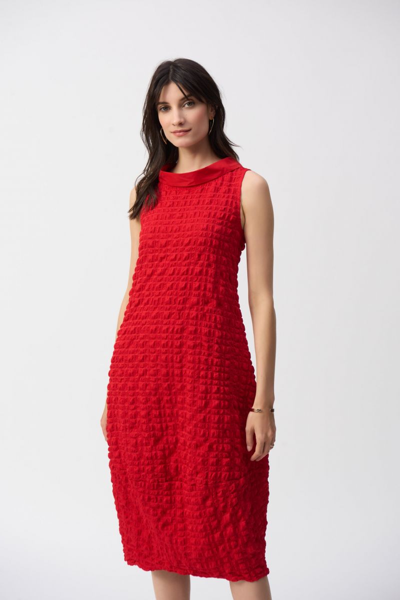 Joseph Ribkoff Radiant Red Textured Sleeveless Cocoon Dress Style 241204