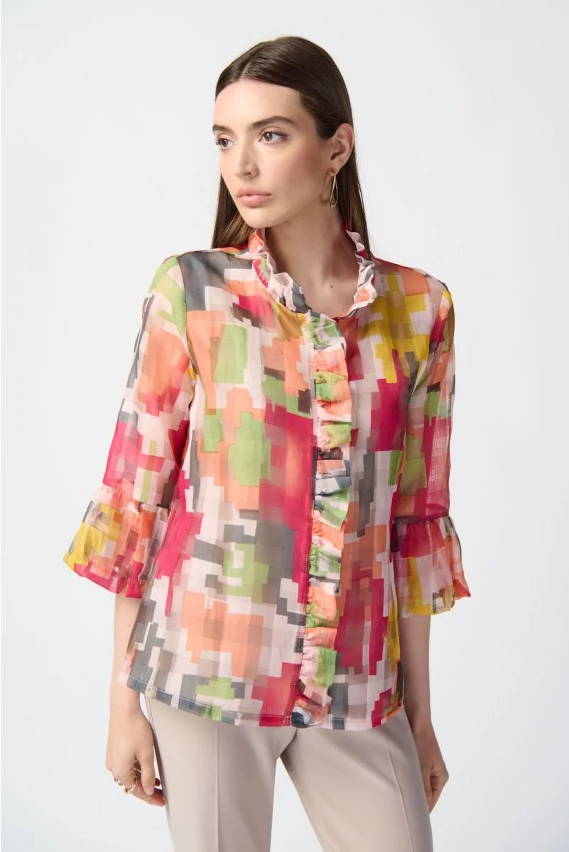 Joseph Ribkoff Abstract Print Shirt Dress in Black Multi 224071