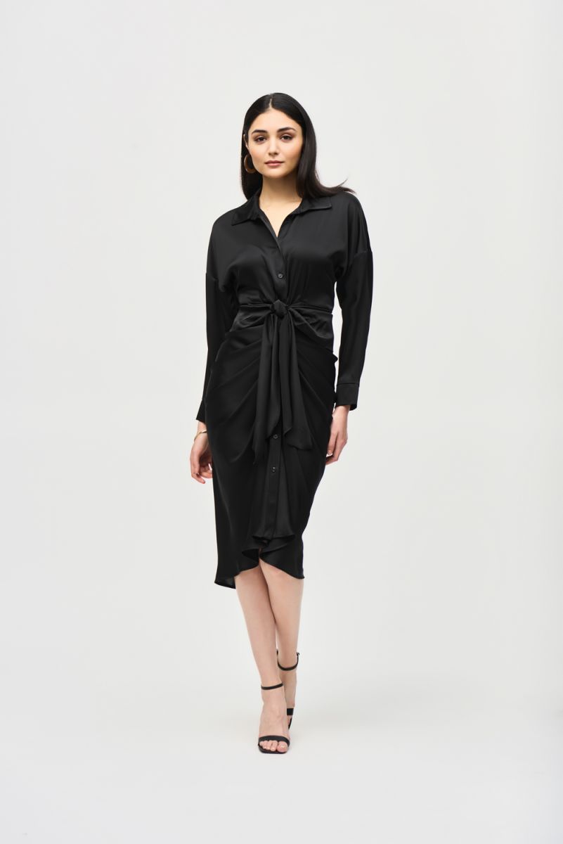 Joseph Ribkoff Black Satin Shirt Dress Style 241236
