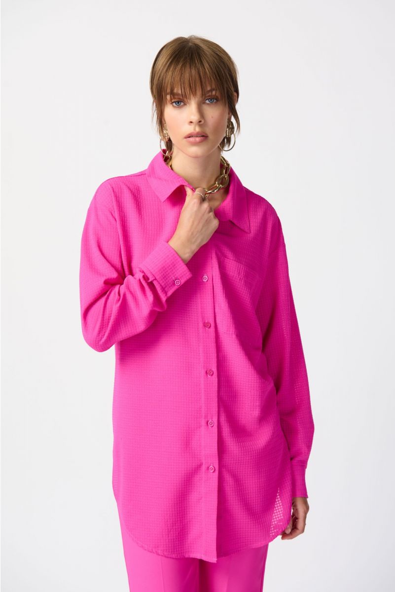 Joseph Ribkoff Ultra Pink Long Textured Blouse Style 241259