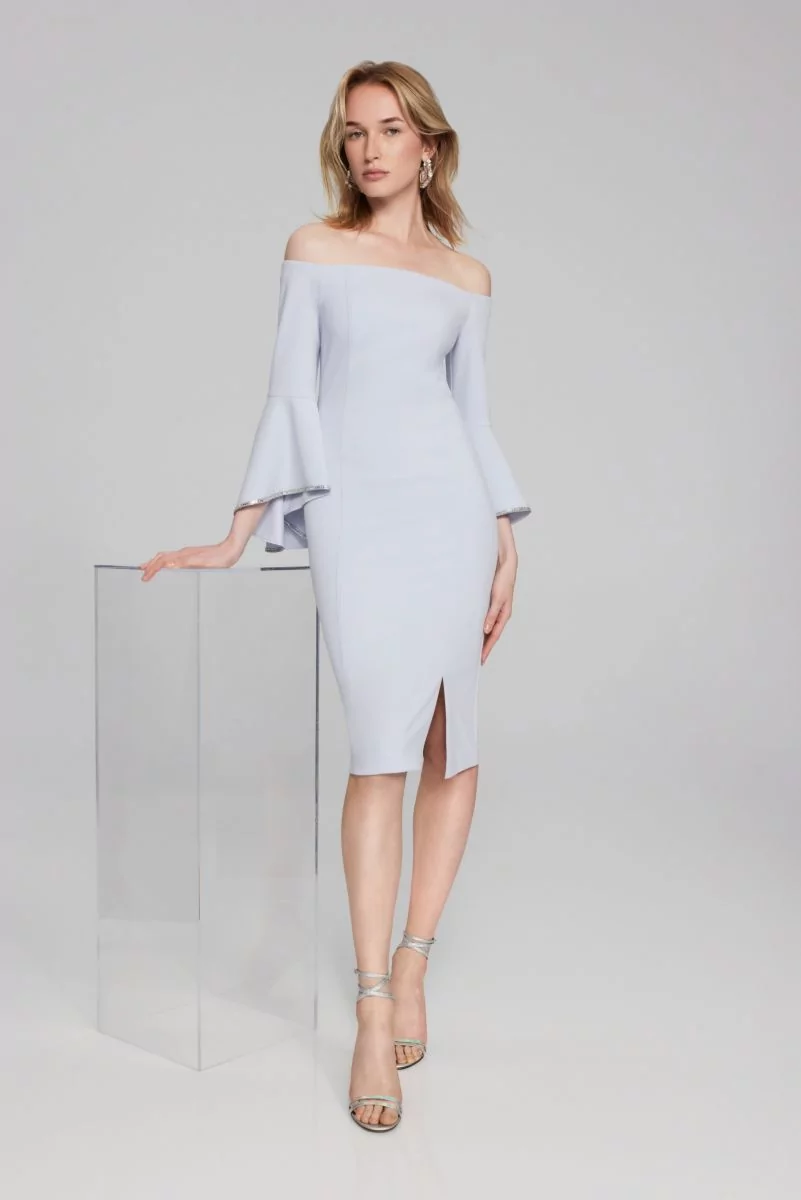 Joseph Ribkoff Celestial Blue Off-the-Shoulder Sheath Dress Style