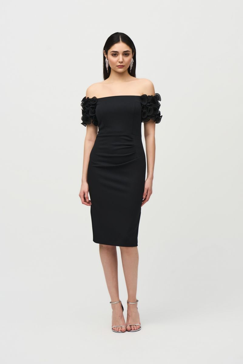 Joseph Ribkoff Black Off-the-Shoulder Sheath Dress Style 241740