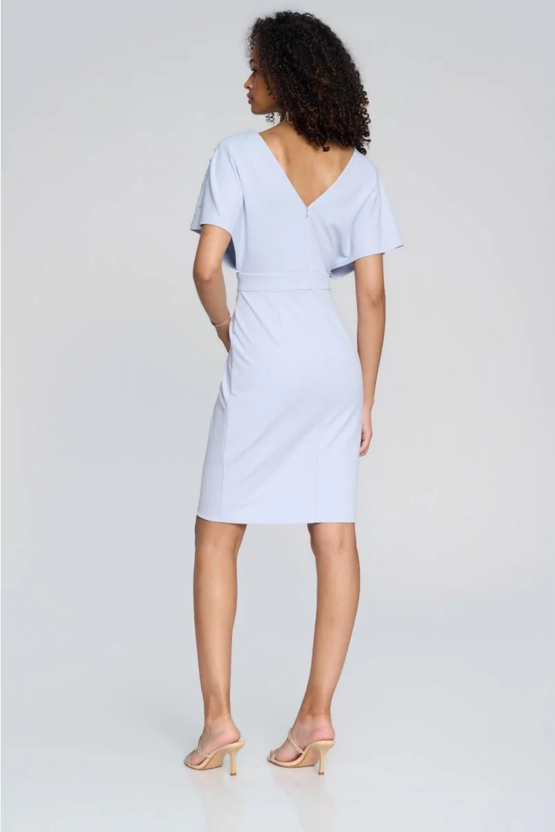 Joseph Ribkoff Celestial Blue Wrap Dress with Pearl Detail Style