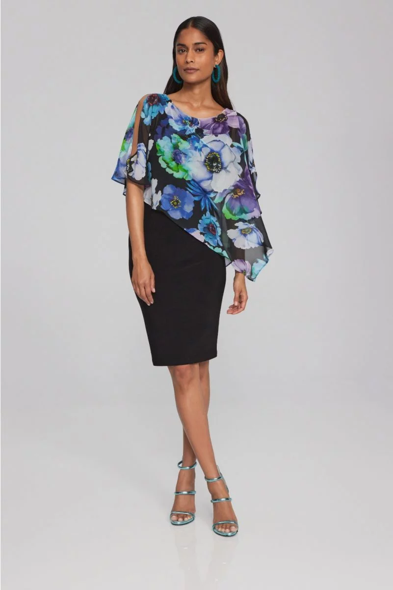 Joseph Ribkoff Midnight Blue/Multi Floral Print Pull-On Capri