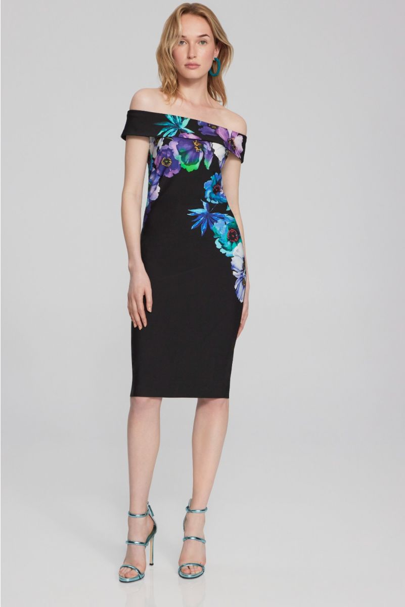 Joseph Ribkoff Black/Multi Floral Print Sheath Dress Style 241775