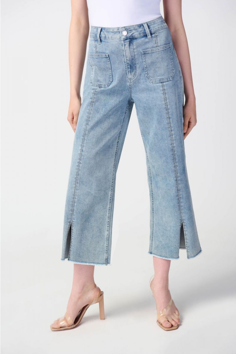 Joseph Ribkoff Light Blue Culotte Jeans With Embellished Front Seam Style 241903