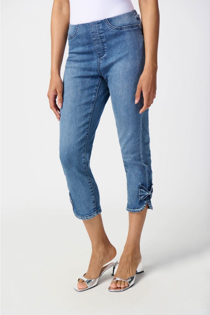 Joseph Ribkoff Medium Blue Slim Crop Jeans with Bow Detail Style 241913