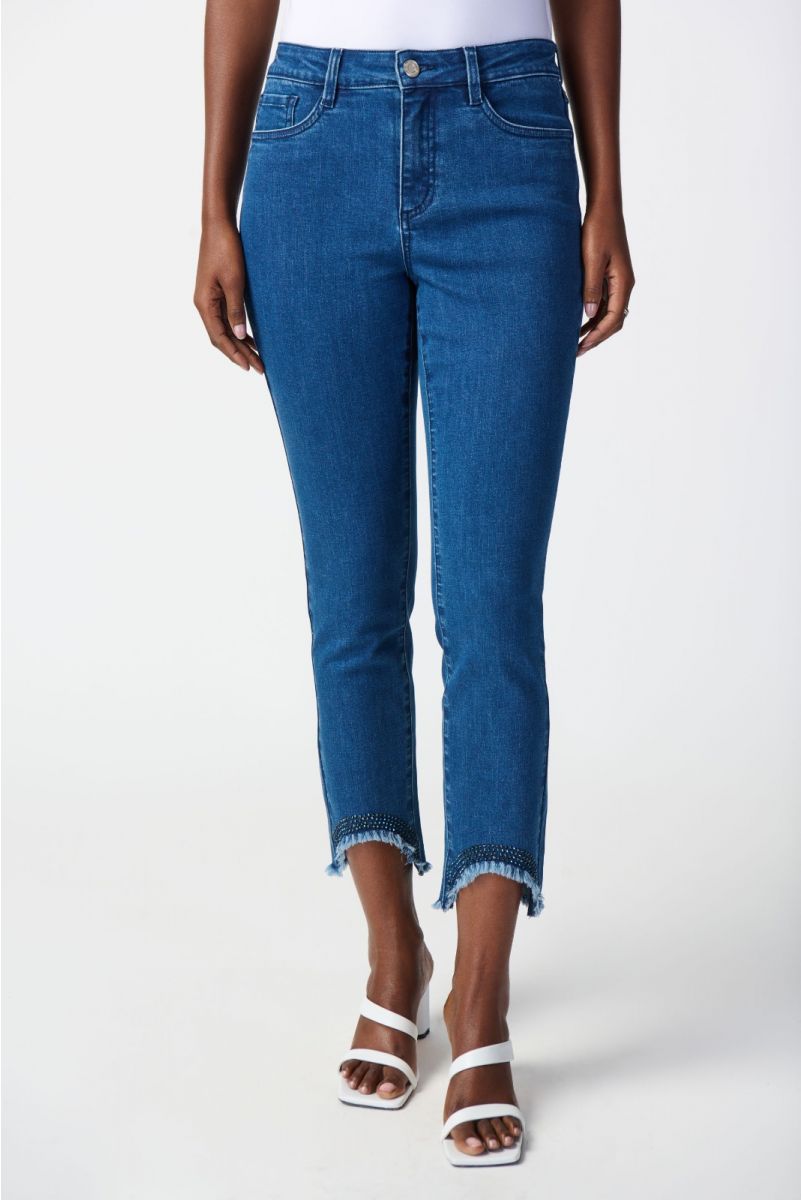 Joseph Ribkoff Slim Crop Jeans with Embellished Hem Style 241920