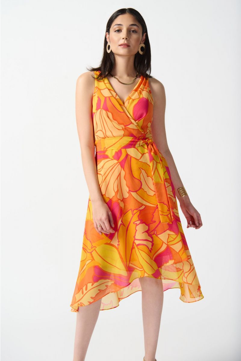 Joseph Ribkoff Pink/Multi Tropical Print Fit and Flare Dress Style 242015
