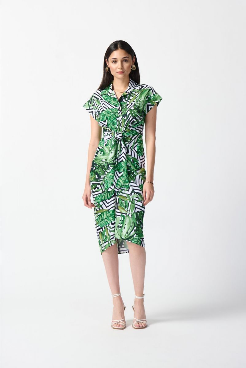 Joseph Ribkoff Vanilla/Multi Tropical Print Shirt Dress Style 242033
