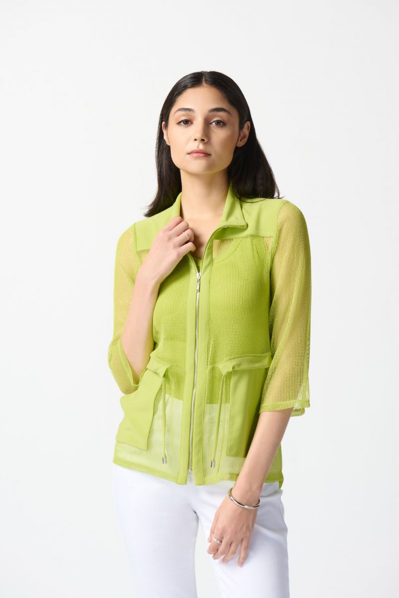 Joseph Ribkoff Key Lime Mesh And Silky Knit Straight Jacket Style 242102