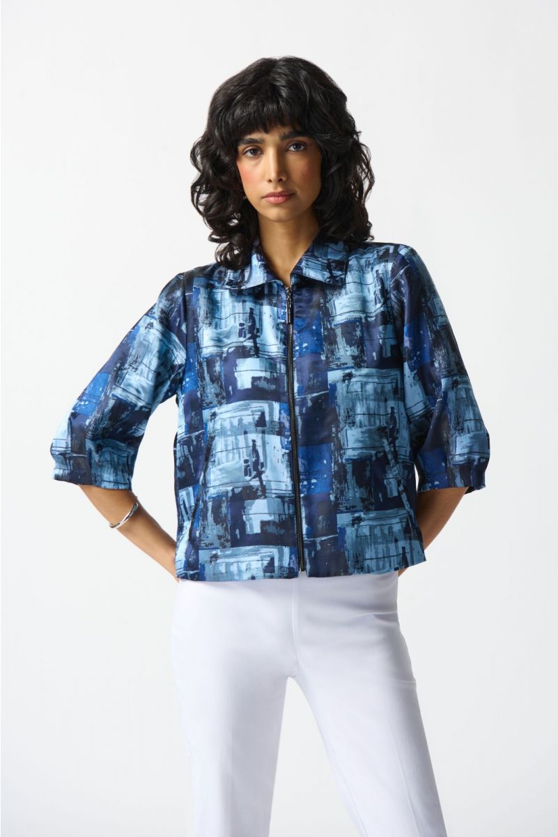 Joseph Ribkoff Blue/Multi Abstract Print Boxy Jacket Style 242105