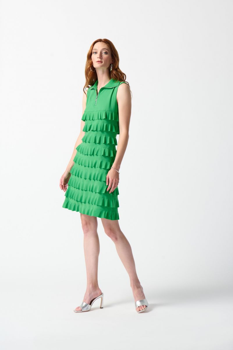 Joseph Ribkoff Island Green Ruffled Sleeveless Dress Style 242116