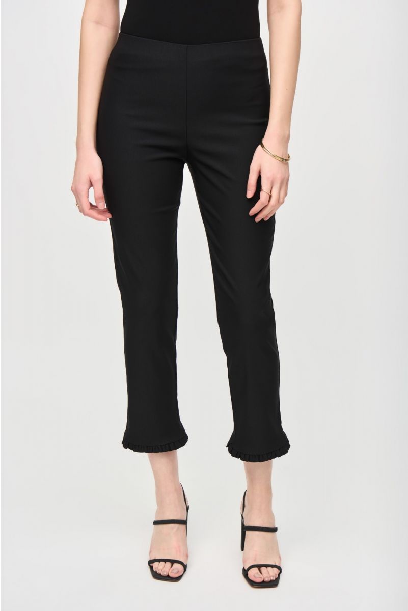Joseph Ribkoff Black Crop Pants With Ruffles Style 242145