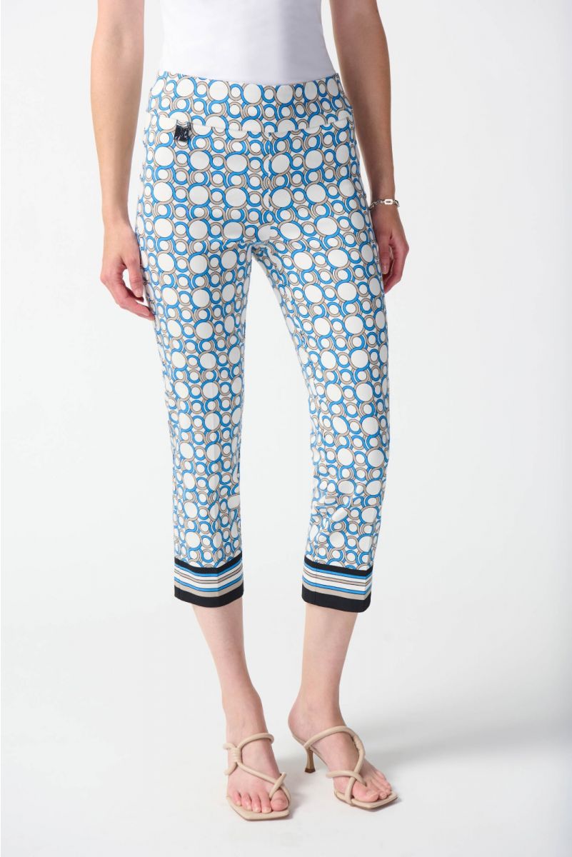 Joseph Ribkoff Vanilla/Multi Geometric Print Crop Pants Style 242148