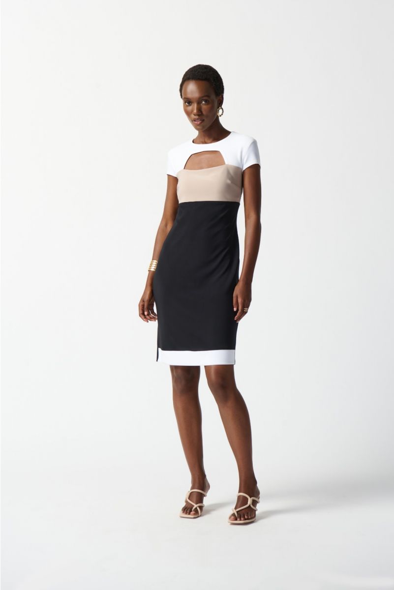 Joseph Ribkoff Black/Vanilla/Dune Color-Block Sheath Dress Style 242156