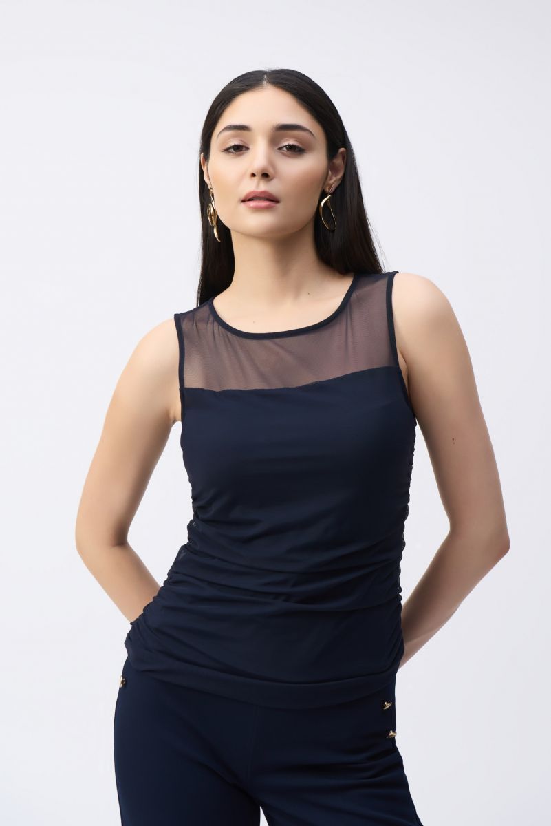 Joseph Ribkoff Midnight Blue Mesh Sleeveless Fitted Top Style 243104