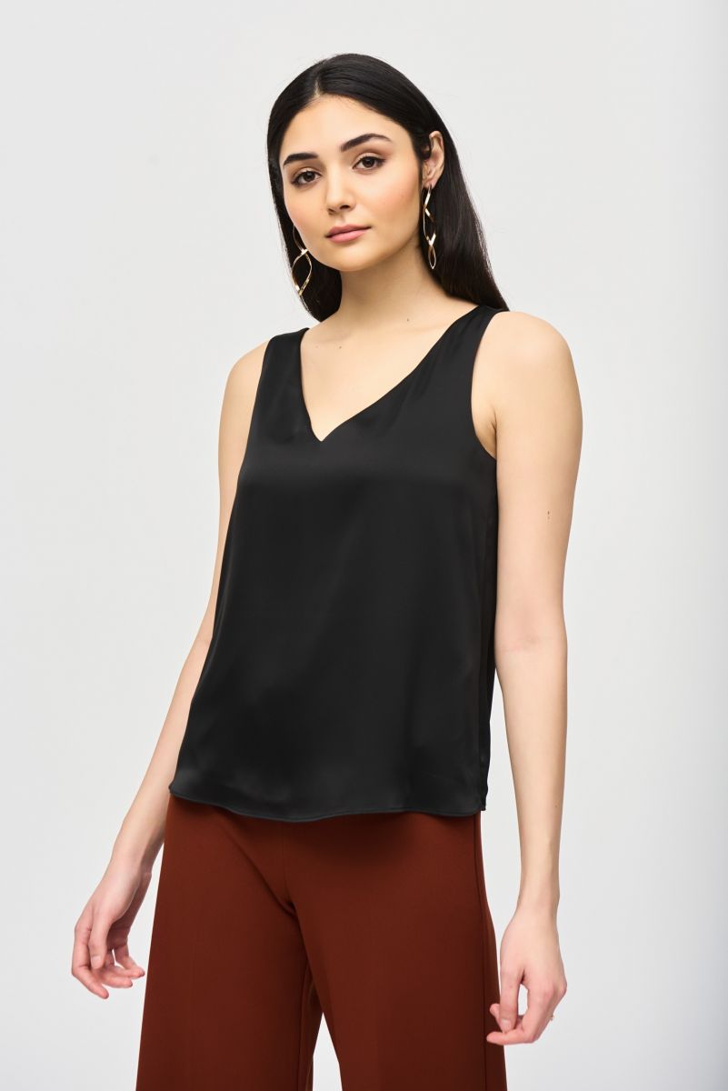 Joseph Ribkoff Black Satin Straight Sleeveless Top Style 243110