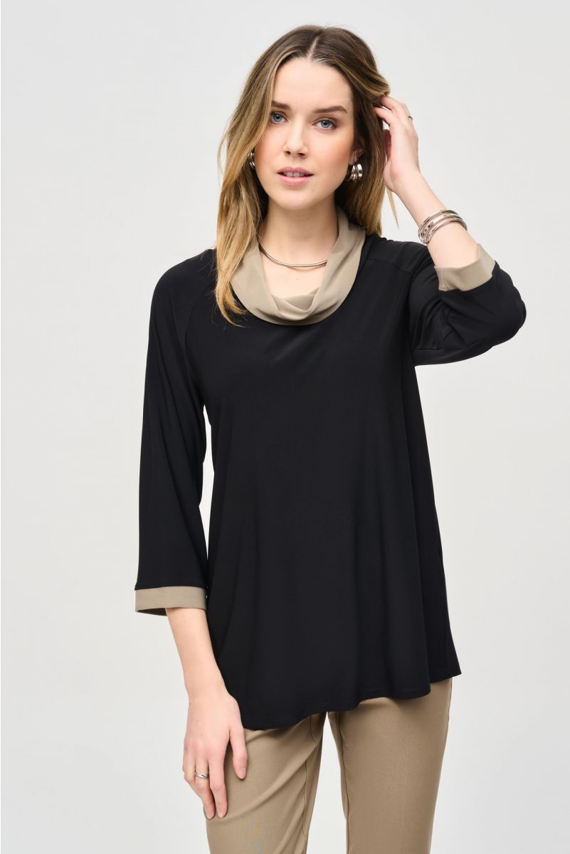 Joseph Ribkoff Black/Java Colour Block Straight Tunic Style 243163