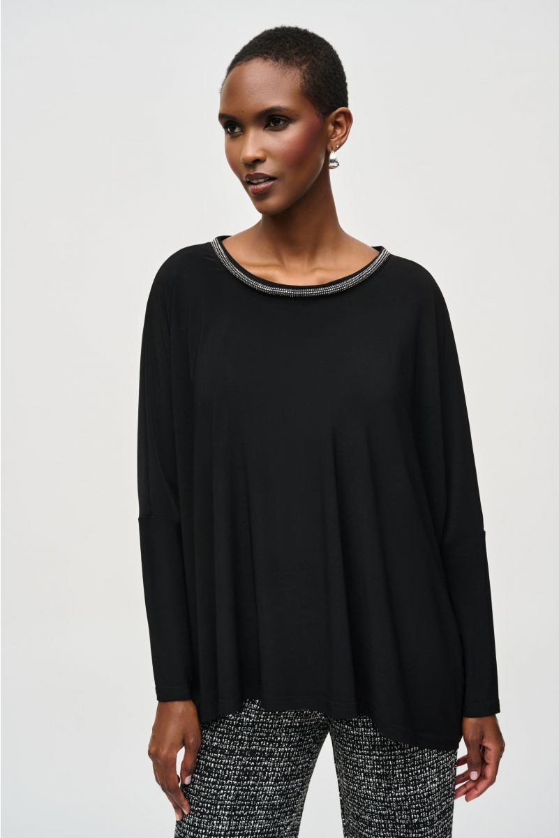 Joseph Ribkoff Black Top With Embellished Neckline Style 243164