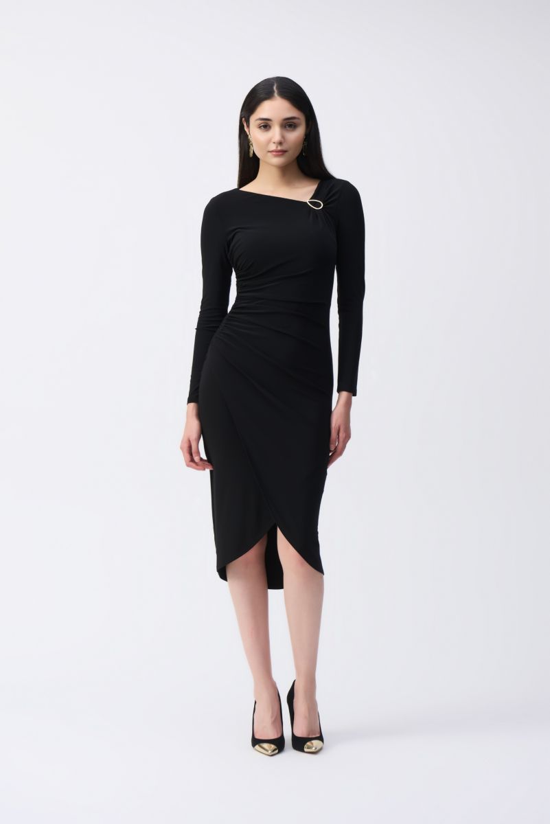 Joseph Ribkoff Black Draped Sheath Dress Style 243169