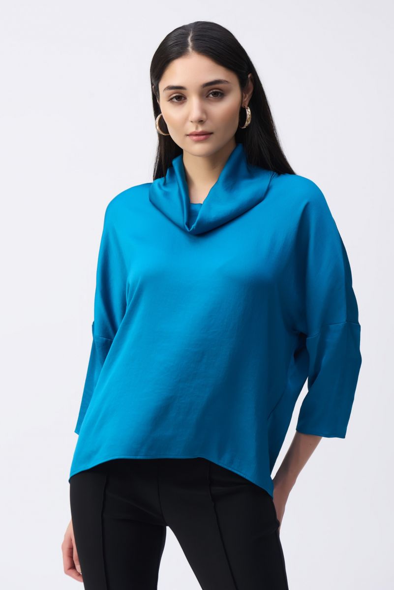 Joseph Ribkoff Pacific Blue Satin Cowl Collar Top Style 243189