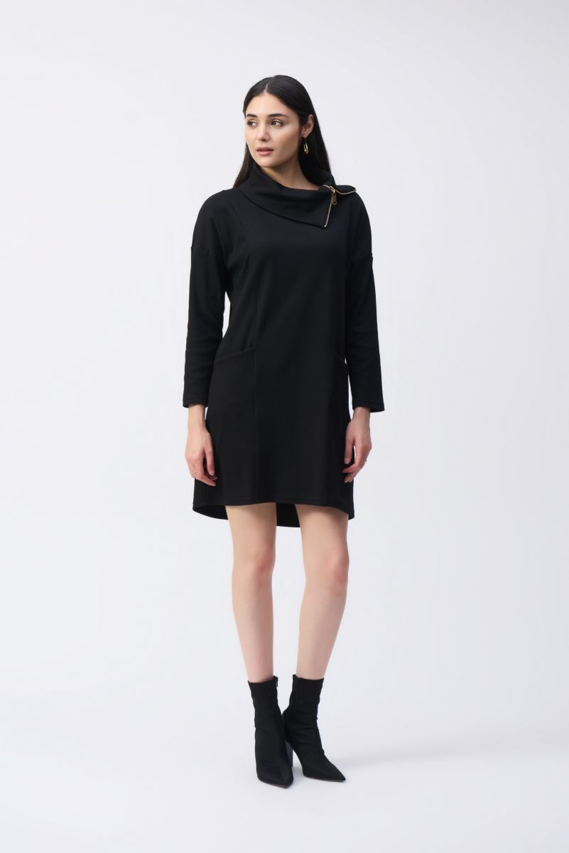 Joseph Ribkoff Black Zipper Collar Cocoon Dress Style 243207