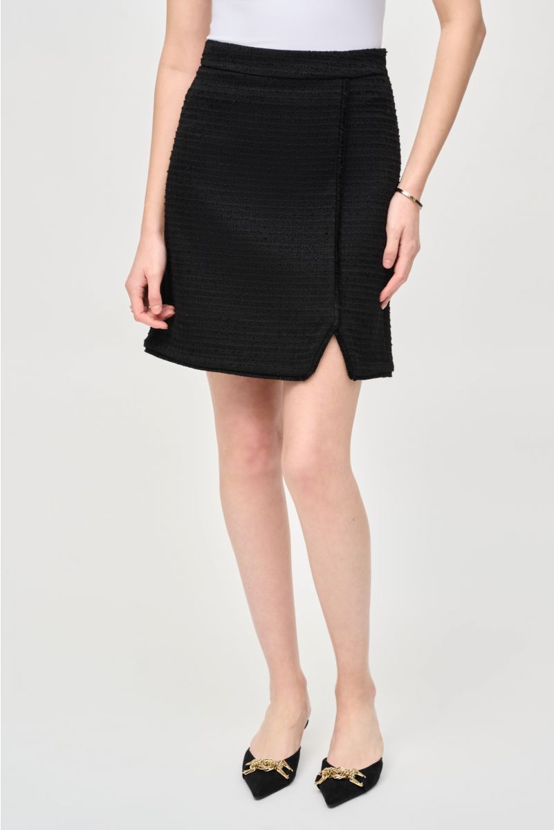 Joseph Ribkoff Black Bouclé Woven A-Line Skirt Style 243270