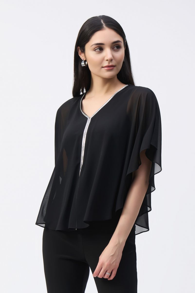 Joseph Ribkoff Black Chiffon Poncho Top Style 243707