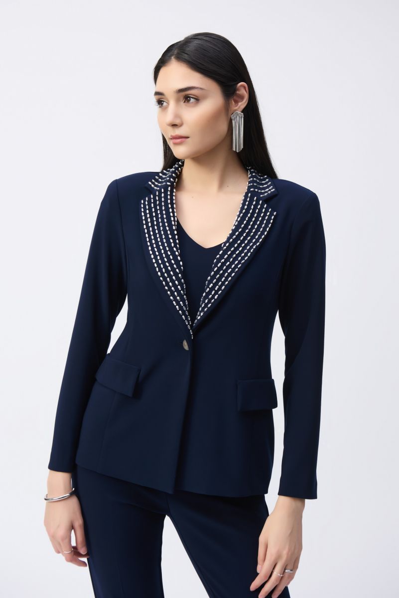 Joseph Ribkoff Midnight Blue Embellished Fitted Blazer Style 243731